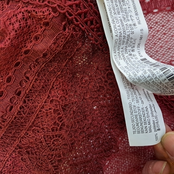 Zara‎ Burgundy Sheer Lace Top - Picture 8 of 10